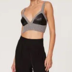 Central Park West ZOE Gray Black Leather Bralette Top Size Medium.
